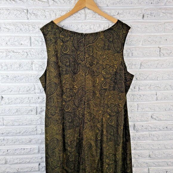 Studio I Womens Dress 22W Plus Shift Midi Sleeveless Green Paisley Zip PAI29E - Picture 7 of 11